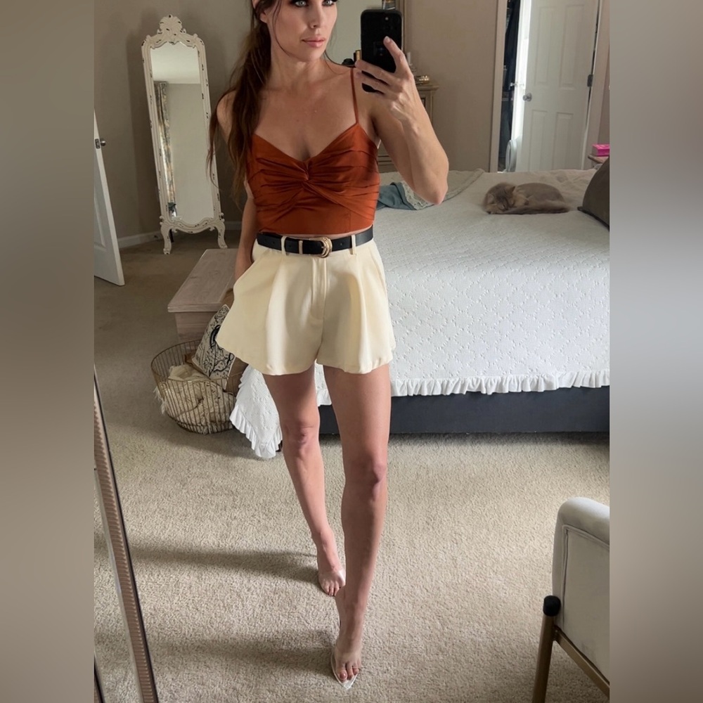 Express Rust Ruched Satin Cropped Cami - Picture 3 of 3